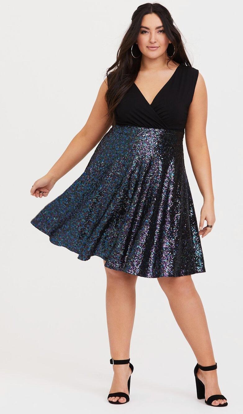 Torrid Special Occasion Black Sequin Skater Dress Womens Plus Size 30 V Neck